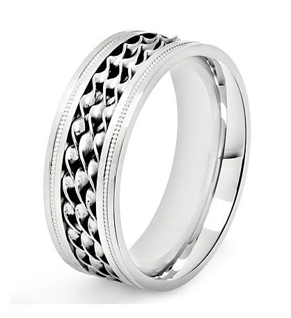 Men's Polished Stainless Steel Twisted Strands Ring (8mm)